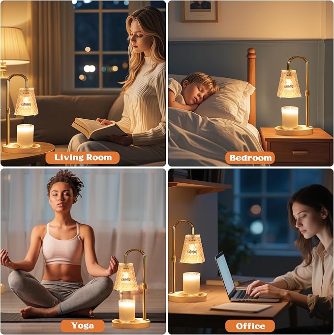 Candle Warmer Lamp with Timer - Adjustable Height, Electric Wax Melter in Gold for Cozy Aesthetic Home Decor, Gift for Women, Sister, Friend, Birthday, Housewarming