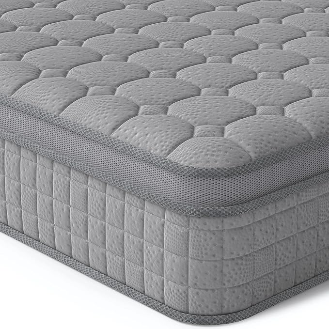 Vesgantti 12 Inch Multilayer Hybrid Twin Mattress - Multiple Sizes & Styles Available, Ergonomic Design with Memory Foam and Pocket Spring, Medium Firm Feel, Grey