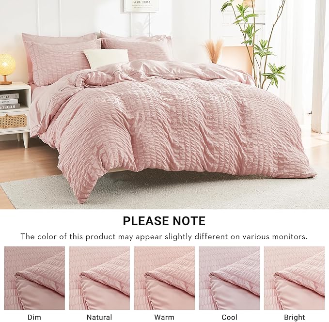 HYMOKEGE Rose Gold Twin XLComforter Set Seersucker 5 Pieces, All Season Luxury Bed in a Bag for Bedroom, Bedding Set with Comforter, Sheets, Pillowcase & Sham