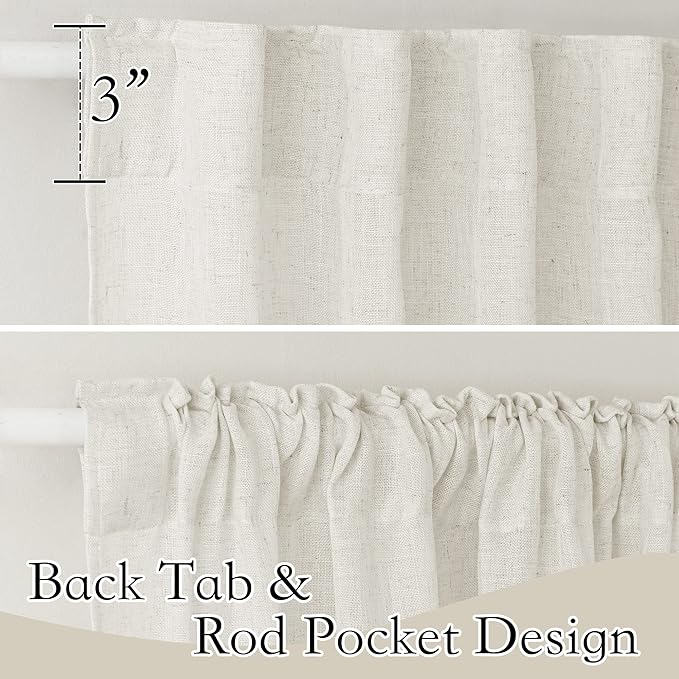 RYB HOME Extra Long Sheer Curtains, Linen Look Elegant Texture Semitransparent Vertical Window Shade for Home Office Sunroom Country House, 52 Wide x 120 inches Long, Linen, 2 Pcs