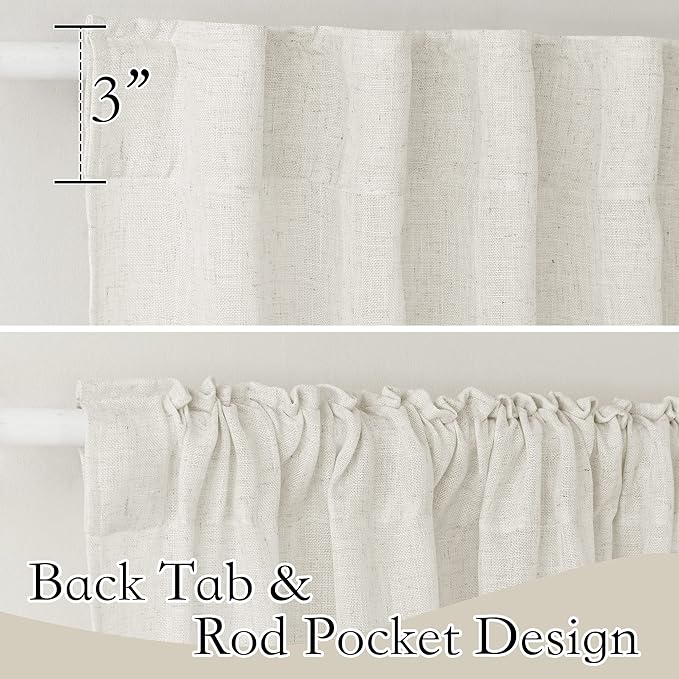 RYB HOME Farmhouse Sheer Curtains 108 inch Length, Semi Sheer Curtain & Drapes Large Window Dressing Lights & Winds Filter for Bedroom Home Office Living Room, Linen, W 70 x L 108 inch Long, 1 Pair