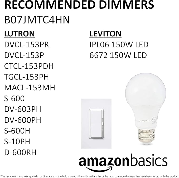 Amazon Basics LED Light Bulbs, Energy Efficient 6W, 40 Watt Equivalent, E26 Standard Base, 2700, Dimmable, 10,000 Hour, Soft White, 6 Count