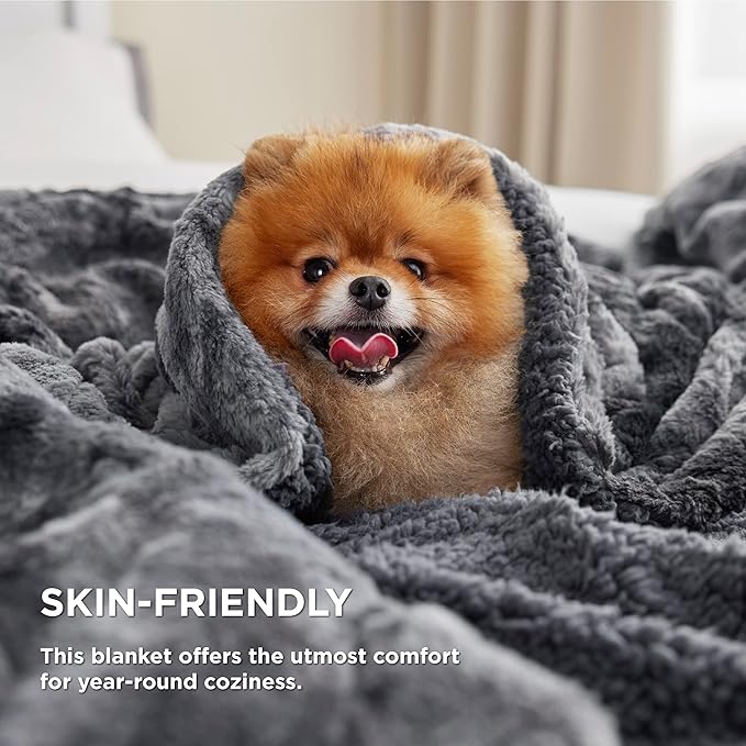 Bedsure GentleSoft Sherpa Fluffy Blanket Queen Size for Bed - Fleece Warm and Cozy for Women Gift, Plush & Fuzzy Faux Fur Christmas Blanket for Couch, Sofa Decor, Tie Dye Design, Grey, 90x90 Inches