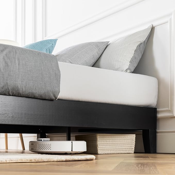 Mellow Naturalista Grand 12 Inch Solid Wood Platform Bed with Wooden Slats, Easy Assembly, Twin, Black