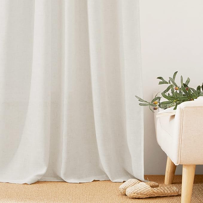 RYB HOME Linen Blended Curtains for Living Room Home Office, Airy Light Filtering Treatments Vertical Weave Machine Washable 60 inch Width for Bedroom, W 60 x L 84 inches, Linen, 1 Panel