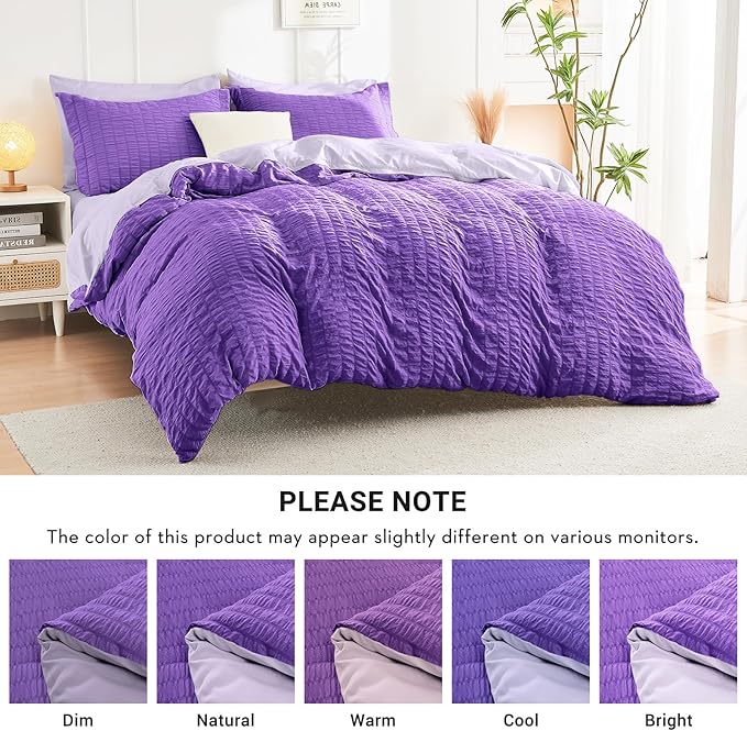 HYMOKEGE Dark Purple/Lavender Twin XL Comforter Set Seersucker 5 Pieces, All Season Luxury Bed in a Bag for Bedroom, Bedding Set with Comforter, Sheets, Pillowcase & Sham