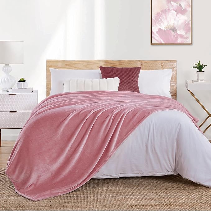 Walensee Fleece Blanket Plush Throw Fuzzy Lightweight (Queen Size 90x90 Blush) Super Soft Microfiber Flannel Blankets for Couch, Bed, Sofa Ultra Luxurious Warm and Cozy for All Seasons