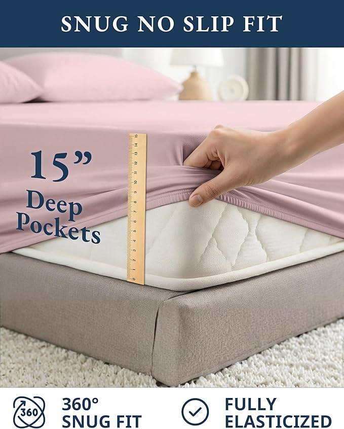 LANE LINEN 100% Organic Cotton Sheets Full Size Bed, Machine Washable Fully Elasticized Low Pill Fade Resistant Cotton Sheets, Soft & Comfy Percale Eco Friendly sábanas Full -Sepia Rose