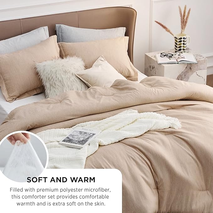 Bedsure King Size Comforter Set - Warm Sand King Comforter Set, Soft Bedding for All Seasons, Cationic Dyed Bedding Set, 3 Pieces, 1 Comforter (104"x90") and 2 Pillow Shams (20"x36"+2")