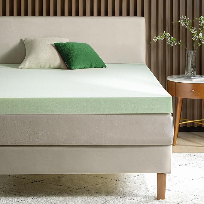 ZINUS 4 Inch Green Tea Memory Foam Mattress Topper, Smaller, More Convenient WonderBox Packaging, Pressure-Relieving Layers, CertiPUR-US Certified, Short Queen