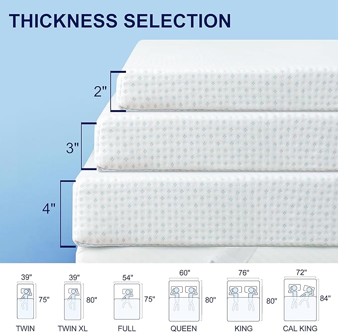 Subrtex 4 Inch Mattress Topper Cover (Only Cover) Mattress Topper Protector Bedding Rayon Made from Bamboo Removable Mattress Encasement with Zippers, King