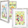 KINLINK 8.5x11 Kids Art Frames Set of 2, Solid Wood Kids Artwork Frames Changeable with Acrylic Front Opening Holds 150 Pictures, Art Frame for Kids Artwork with Mat or without Mat, Rustic White