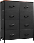 WLIVE Tall Fabric Dresser with 8 Drawers, Storage Tower with Fabric Bins, Double Dressers, Chest of Drawers for Closet, Bedroom, Living Room, Hallway, Dorm, Black and Rustic Brown