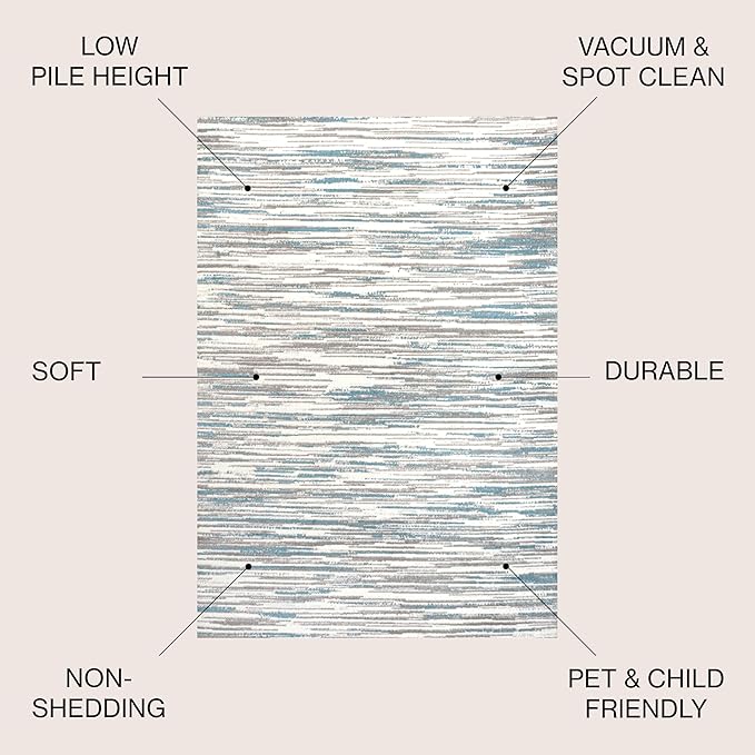 JONATHAN Y Speer Abstract Linear Stripe Gray/Blue Indoor Area Rug, 4x6, Contemporary, Rustic, Easy-Cleaning for Living Room, Bedroom, Kitchen, Pet Friendly, Non-Shedding (LUX106A-4)
