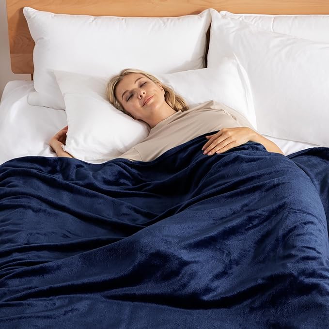 Exclusivo Mezcla Fleece Blanket King Size for Bed, Super Soft and Warm, All Season Use, Cozy, Plush, Lightweight, 90x104 Inches, Navy Blue