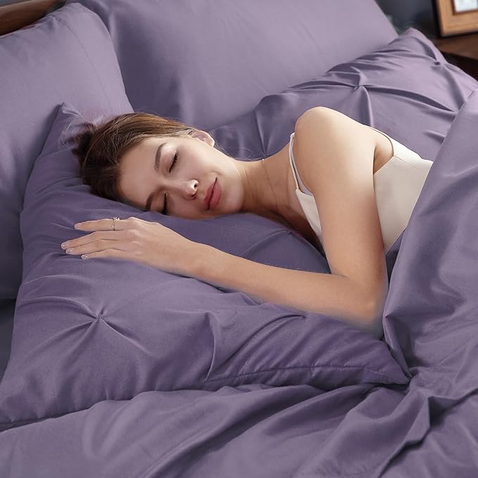 Bedsure King Size Comforter Set Grayish Purple - Bed in a Bag Bedding Set 7 Pieces, GentleSoft™ Pintuck Bed Set Gift for Family, Pinch Pleat Grayish Purple Comforter with Sheets, Pillowcases & Shams