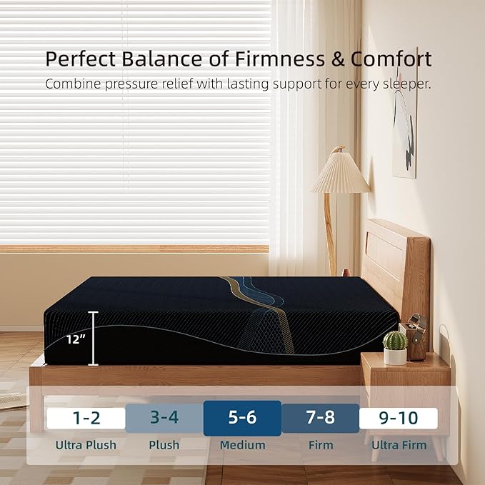 Crystli Twin Mattress 12 Inch, Gel Memory Foam Twin Size Mattresses, Activated Charcoal Infused, Medium Firm Bed Mattress in a Box for Pressure Relief, Fiberglass-Free, CertiPUR-US Certified, Black