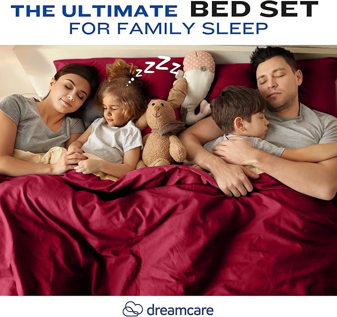 DREAMCARE King Size Sheets Set – 4 pcs Cooling Sheets – up to 21” Deep Pocket King Sheet Set – Hotel Luxury Sheets & Pillowcases – Superior Softness 100% Fine Microfiber with Side Pocket – Burgundy