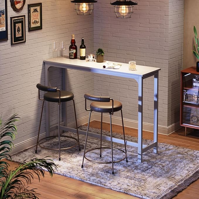 ODK 55 Inch Bar Table, Bar Height Pub Table, Counter Height Bar Table, Rectangular High Top Kitchen & Dining Counter Tables with Sturdy Legs & Easy-to-Clean Top, Indoor use, White