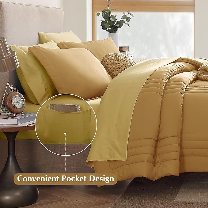 Monbix Full Comforter Set - 7 Pieces Desert Yellow Bed in a Bag Full Size Bedding Sets with Comforters, All Seasons Down Alternative Comforter with Sheets,Pillowcases & Shams