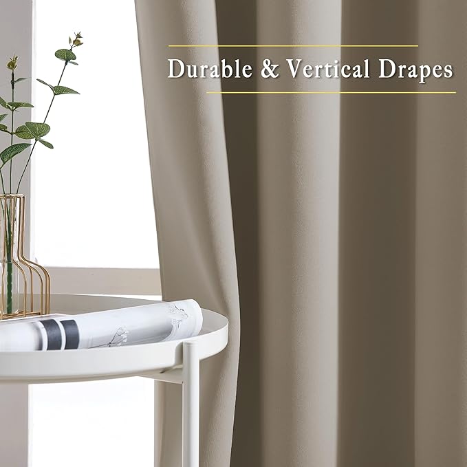 NICETOWN Taupe Curtain Panels - (52 inches by 120 Inch, Black, Set of 2) Home Decoration Thermal Insulated Solid Grommet Blackout Curtains/Drapes for Hall/Dining Room