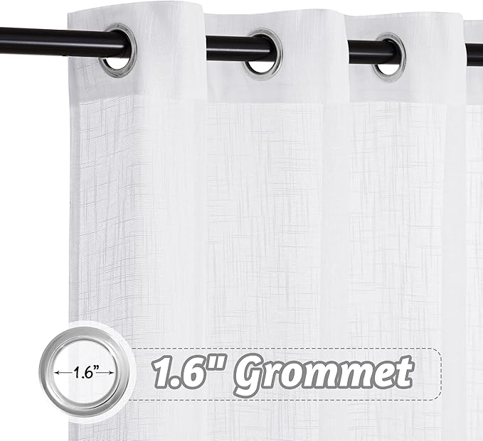 RYB HOME Sheer Curtains 108 inches - Linen Textured White Sheers for High Ceiling Window Decor, Patio Sliding Glass Door Sun Room Lawn Corridor Terrace Wedding, 52 x 108, 2 Pcs