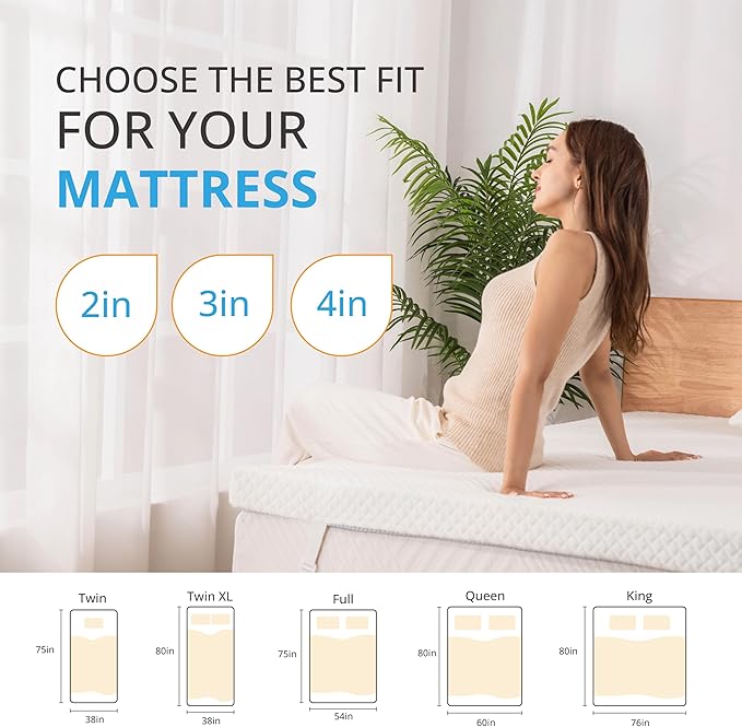 EGO Gel Memory Foam Mattress Topper, 2 Inch Full with Removable Breathable Soft Cover, Cooling Bed Topper for Comfort Body Support & Pressure Relief, CertiPUR-US Certified