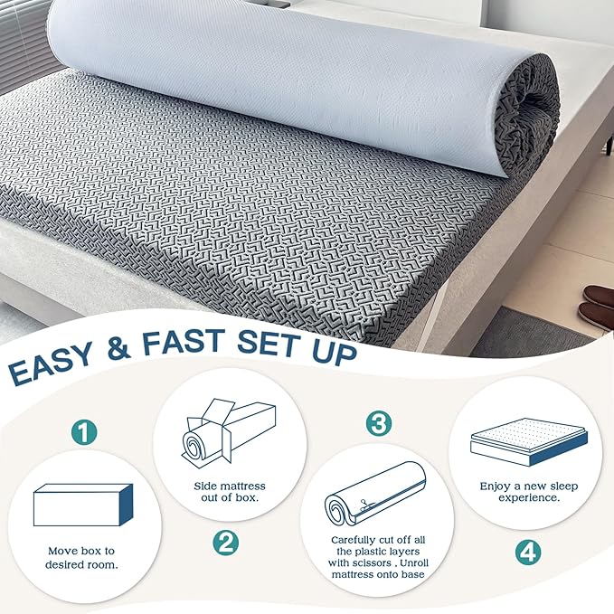 Airensky 4 Inch Memory Foam Mattress Topper, Cooling Gel Infused High Density Queen (60"x80") Topper with Removable Washable Cover, Bed Topper for Pressure Relief Back Pain, CertiPUR-US Certified