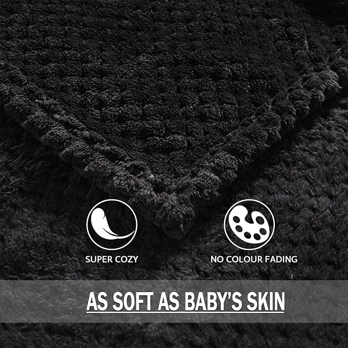 Exclusivo Mezcla Fleece Bed Blanket King Size, Super Soft and Warm Blankets for Couch, Sofa and Bed Waffle Textured, Cozy, Fuzzy and Lightweight (Black, 90x104 Inches)