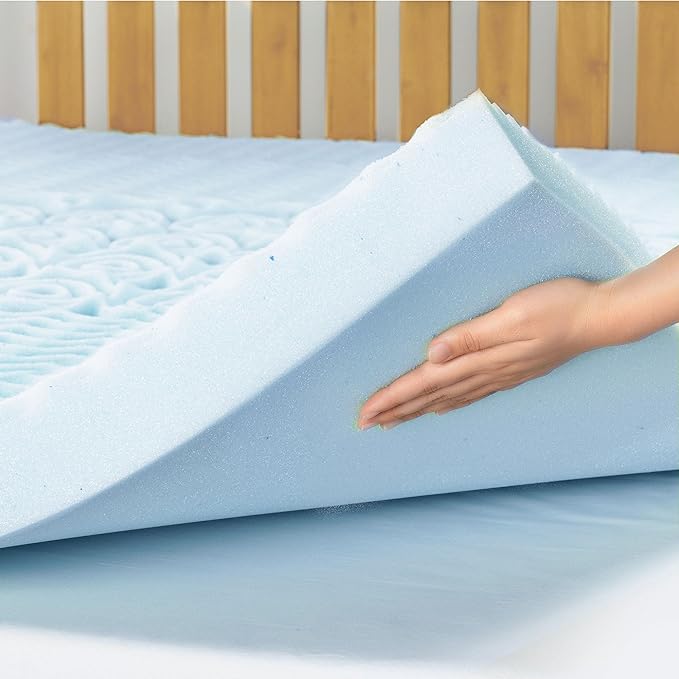 Mellow 4 Inch 5-Zone Memory Foam Mattress Topper, Cooling Gel Infusion, Dorm Essentials, Twin XL Blue
