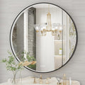 36 Inch Round LED Bathroom Mirror, Black Metal Framed Lighted Mirror for Bathroom, Wall Mouted LED Vanity Mirror with Lights, 3 Colors and Stepless Dimmable, Anti-Fog, Memory