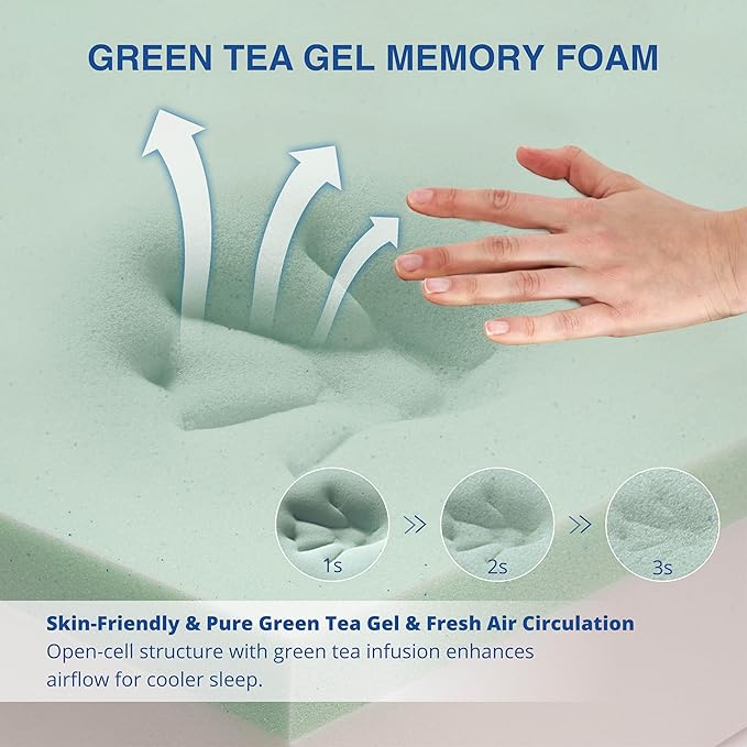 10 Inch Green Tea Memory Foam Mattress, Full Size Mattress in a Box, Gel Infused Foam for Pressure Relief and Cool Sleep, CertiPUR-US Certified, Medium Firm