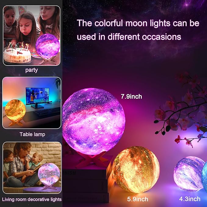 4.3'' Moon Lamp Kids Night Light Galaxy Lamp 16 Colors LED Moon Light with Touch & Remote Control Bedside Lamp as Christmas Birthday Gifts for Girls/Boys/Kids