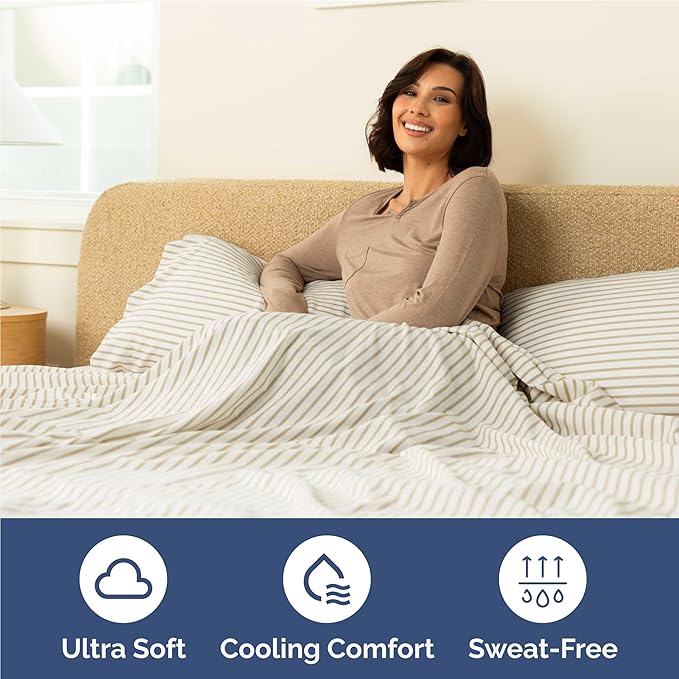 Twin XL 4 Piece Sheet Set - Comfy Breathable & Cooling - Soft Hotel Luxury Bedding Set w/ 8-16 Inch Deep Pockets - 1 Flat & 1 Fitted Sheet & 2 Pillowcases - Wrinkle Free & Easy Care - Beige Stripes 2