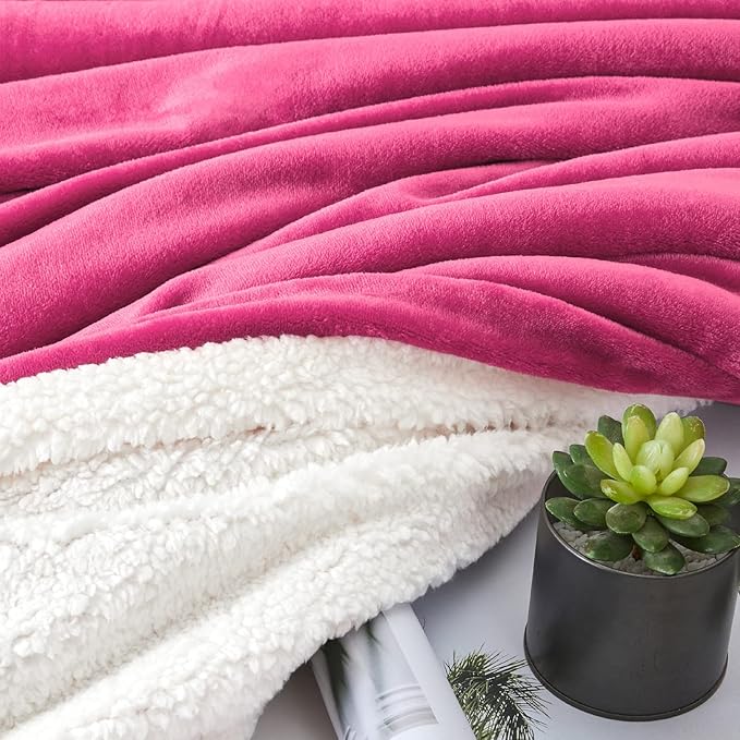 Walensee Sherpa Fleece Blanket (Throw Size 50”x60” Hot Pink) Plush Throw Fuzzy Super Soft Reversible Microfiber Flannel Blankets for Couch, Bed, Sofa Ultra Luxurious Warm and Cozy for All Seasons