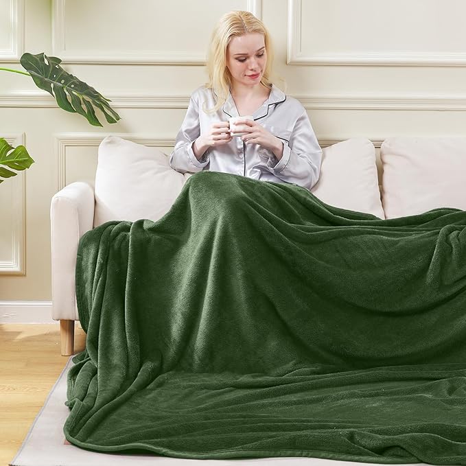 HOZY Soft Blanket Queen Size Fleece Warm Fuzzy Throw Blankets for The Bed Sofa Lightweight 350GSM Green 90"*90"