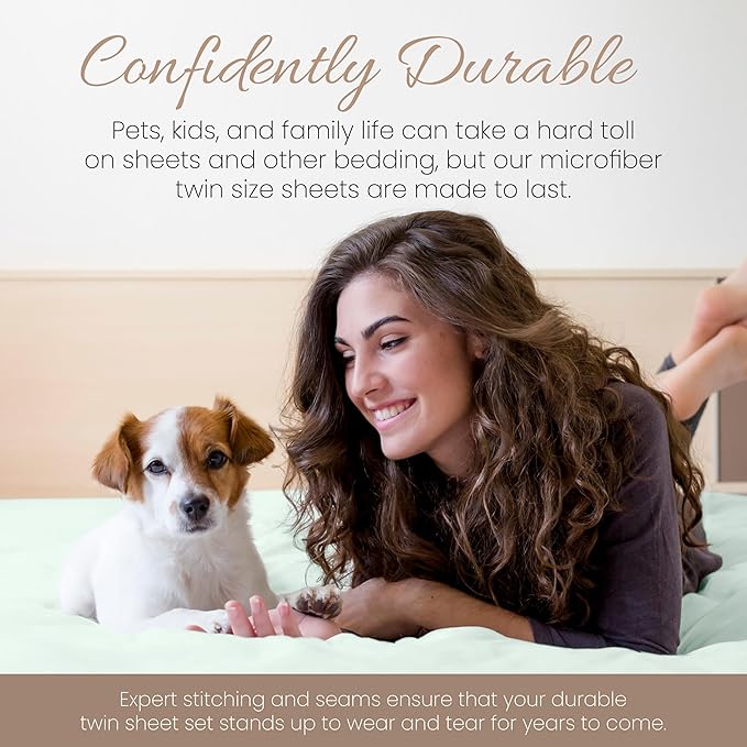 Linen Market Double-Brushed Microfiber Twin XL Sheet Set 3 Piece – Oeko-TEX Certified Ultra Soft & Wrinkle-Free - 16" Deep Pocket Sheets - Easy Care Twin XL Size - Mint