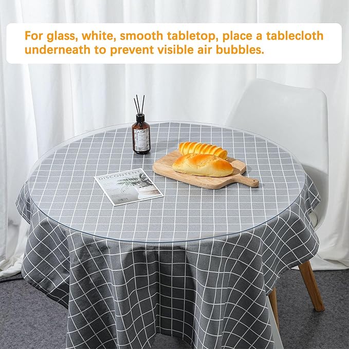 Clear Round Dining Table Protector Tablecloth Cover Desk Top Pad Mat for Glass Furniture Kitchen Coffee Marble End Bed Sofa Side Bistro Bar Night Stand Dinner Table Thick Plastic PVC Vinyl 42'' Round