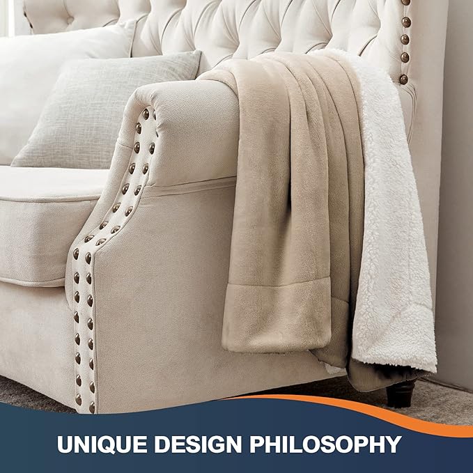 Walensee Sherpa Fleece Blanket (King Size 108”x90” Camel) Plush Throw Fuzzy Super Soft Reversible Microfiber Flannel Blankets for Couch, Bed, Sofa Ultra Luxurious Warm and Cozy for All Seasons
