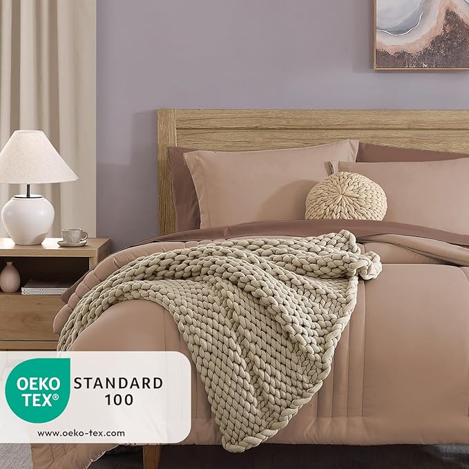 Monbix Full Comforter Set - 7 Pieces Rust Pink Bed in a Bag Full Size Bedding Sets with Comforters, All Seasons Down Alternative Comforter with Sheets,Pillowcases & Shams