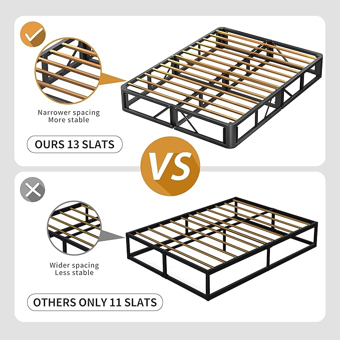 MAF 5 Inch Box Spring Full Size Bed, Low Profile Full Box Spring Bed Base, 3500 lbs Black Heavy Duty Metal Mattress Foundation with BoxSpring Cover, No Squeaky, Easy Assembly