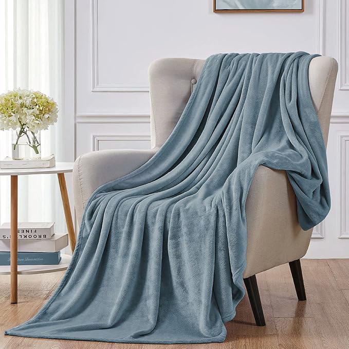 Walensee Fleece Blanket Plush Throw Fuzzy Lightweight (XL-Twin Size 66x90 Washed Blue/Slate Blue/Grey Blue) Super Soft Microfiber Flannel Blankets for Couch, Bed, Sofa Warm and Cozy for All Seasons