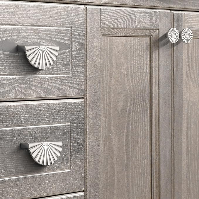 10 Pack 3 Inch (76mm) Nickel Cabinet Pulls Cup Flat Drawer Handles Kitchen Cupboard Pull Bathroom Dresser Sunflower Handle Unique Hardware for Furniture Door Wardrobe Hardware TYH-BN-10