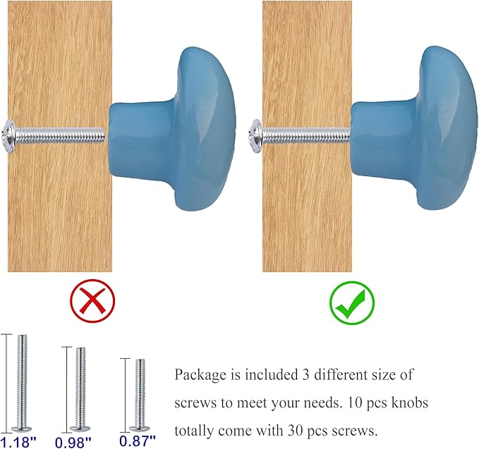 Ceramic Drawer Knobs Heart Shape Cabinet Dresser Pulls Handles with 3 Sized Screws, Kitchen Furniture Knobs for Closet Cupboard Wardrobe (10 Pack, Blue)