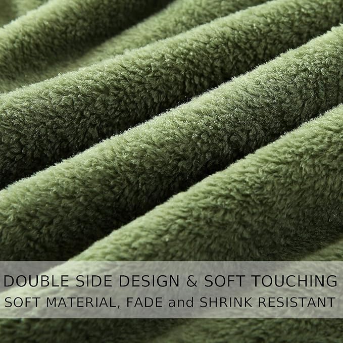 HOZY Soft Blanket Twin Size Fleece Warm Fuzzy Throw Blankets for The Bed Sofa Lightweight 350GSM Green 66"*90"