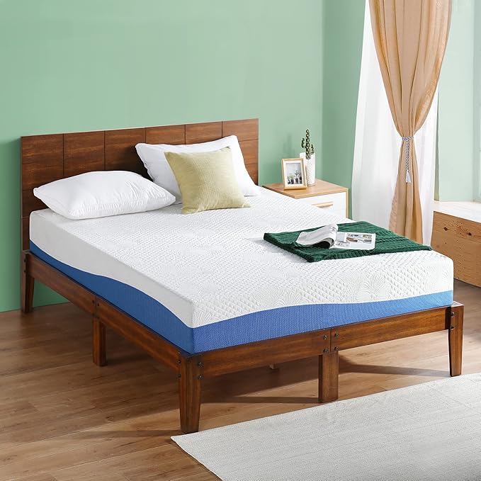 Olee Sleep King Mattress, 10 Inch Gel Memory Foam Mattress, Gel Infused for Comfort and Pressure Relief, CertiPUR-US Certified, Bed-in-a-Box, Medium Firm, Blue, King Size
