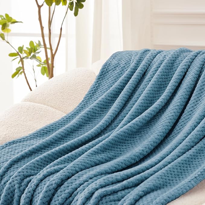 Exclusivo Mezcla Fleece Bed Blanket King Size, Super Soft and Warm Blankets for Couch, Sofa and Bed Waffle Textured, Cozy, Fuzzy and Lightweight (Slate Blue, 90x104 Inches)