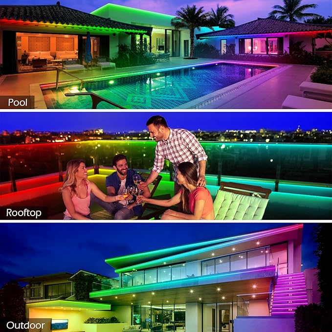 500ft Outdoor LED Strip Lights Waterproof,IP68 Outside Led Light Strips Waterproof with Bluetooth App Remote Control,Music Sync RGB Exterior Led Rope Lights,for Balcony,Deck,Roof,Garden,Pool (500FT)