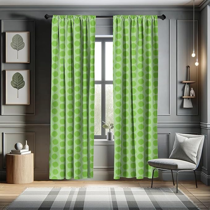 Ambesonne Lime Green Window Curtains, Simplistic Formless Geometric Shapes in Different Shades Theme, Lightweight Decor 2-Panel Set with Rod Pocket, Pair of - 28" x 63", Green