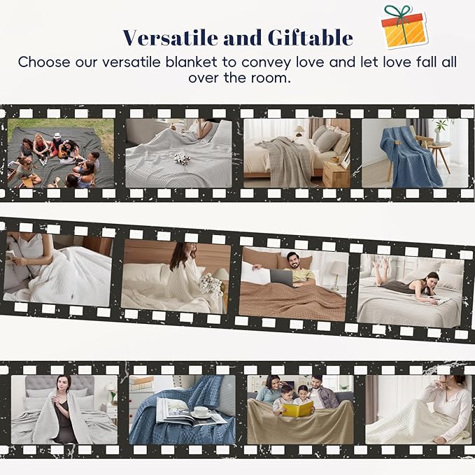 PHF 100% Cotton Waffle Weave Throw Blanket, Soft Lightweight Breathable Cozy Throws for Couch Bed Sofa, Luxury Aesthetic Woven Blanket for Home Decor & Office, 50"x60", Khaki
